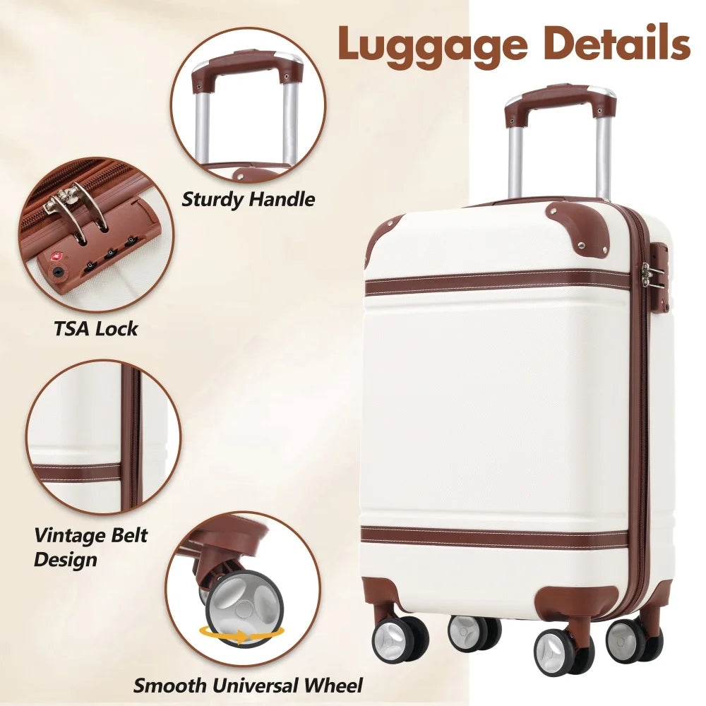 Hardshell Luggage Set with Bags 20 Inch Carry-On Suitcase Double Spinner Wheels TSA Lock Durable Travel Suitcase Rolling Luggage