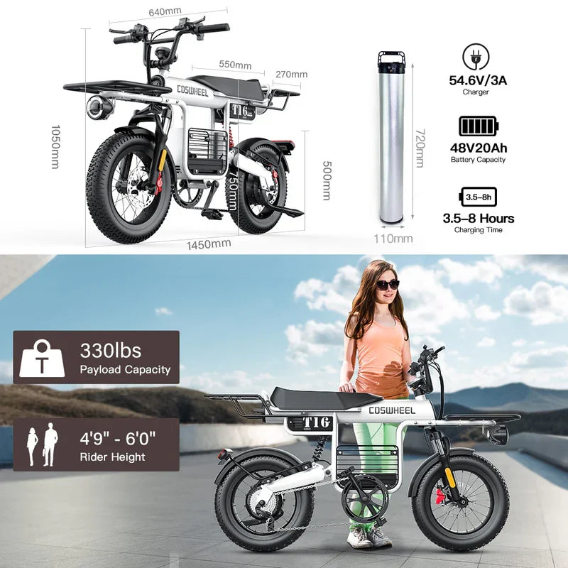 Coswheel Electric Bike T16 Adult 1000W 48V 20AH Removable battery Mountain Ebikes Fat Tire City Commuting Used ebike