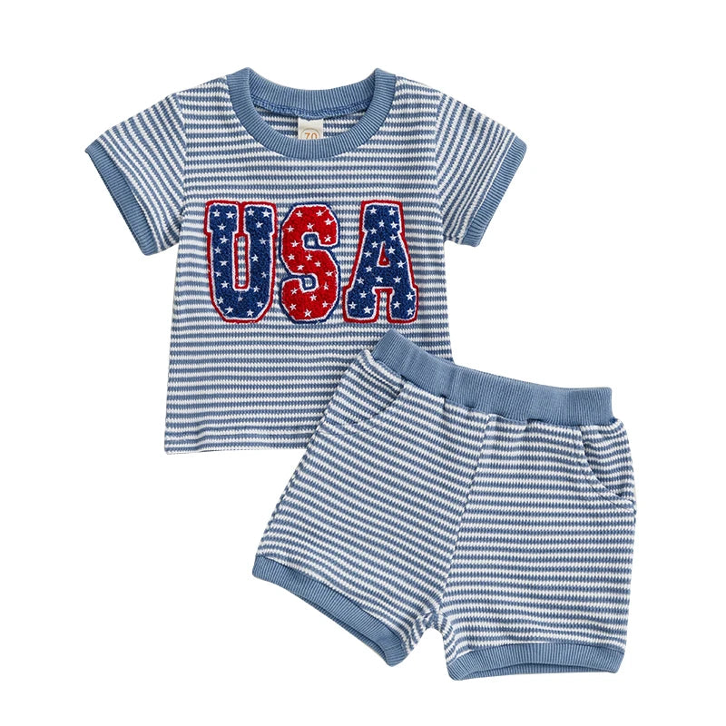 Toddler Boys 2-Piece Outfit Short Sleeve Graphic Tee with Denim Shorts Set for Summer Beach Days and Playdates