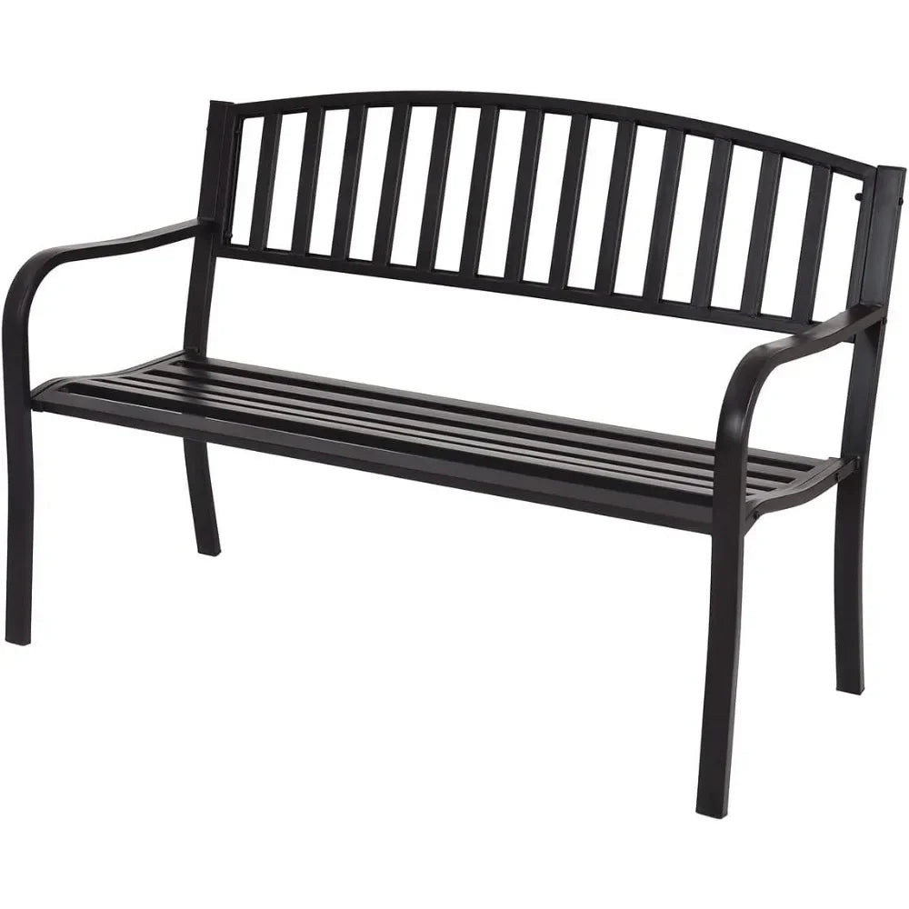 2 Seater Garden Bench, Decorative Pattern Iron Park Chair Seat, Outdoor Leisure Loveseat for Garden, Patio, Porch and Yard