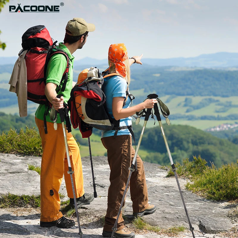 PACOONE Trekking Poles 1pc Carbon Fiber Collapsible Telescopic Sticks Lightweight Walking Hiking Stick Climbing Stick