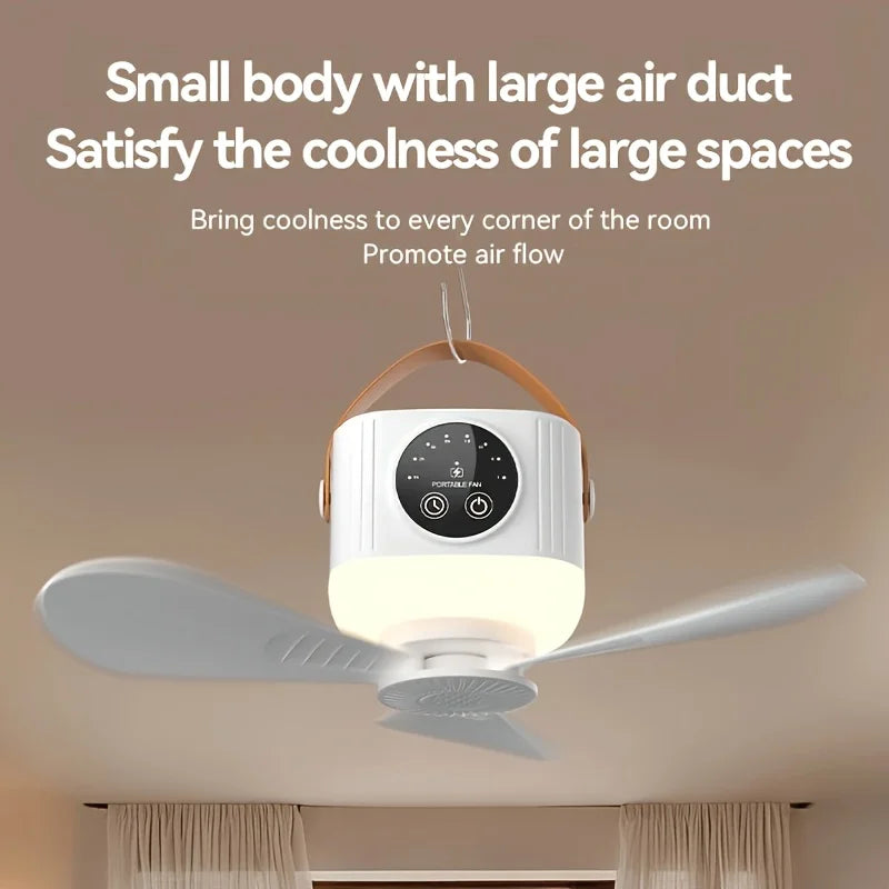 Ceiling Fan Portable Camping Tent Ceiling Canopy Fan,USB Rechargeable Wireless Fan Air Circulators with LED Remote Ambient Light