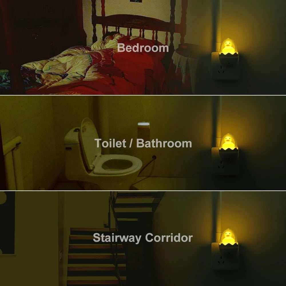 EU/US Plug LED Yellow Duck Night Light Auto ON/OFF Lighting Sensor Wall Lamp Kid Children Bedside Lamp For Bedroom Toilet Stairs