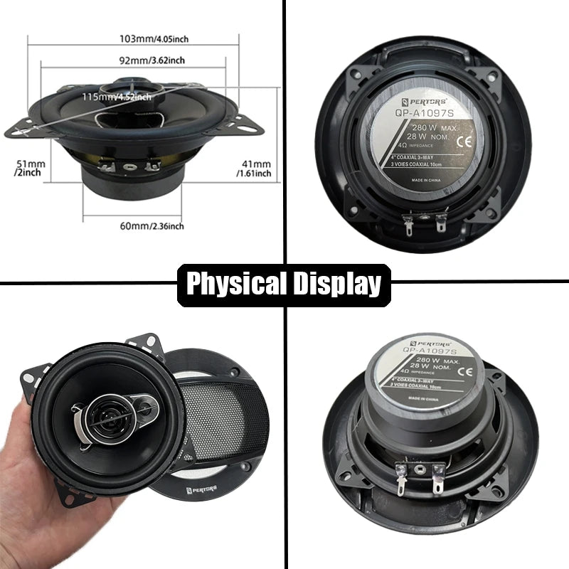 2pcs (2X280W) 560W Premium 4-Inch HiFi Car Speakers - HD Audio, 4.0 Surround, App Control, Universal Flush Mount