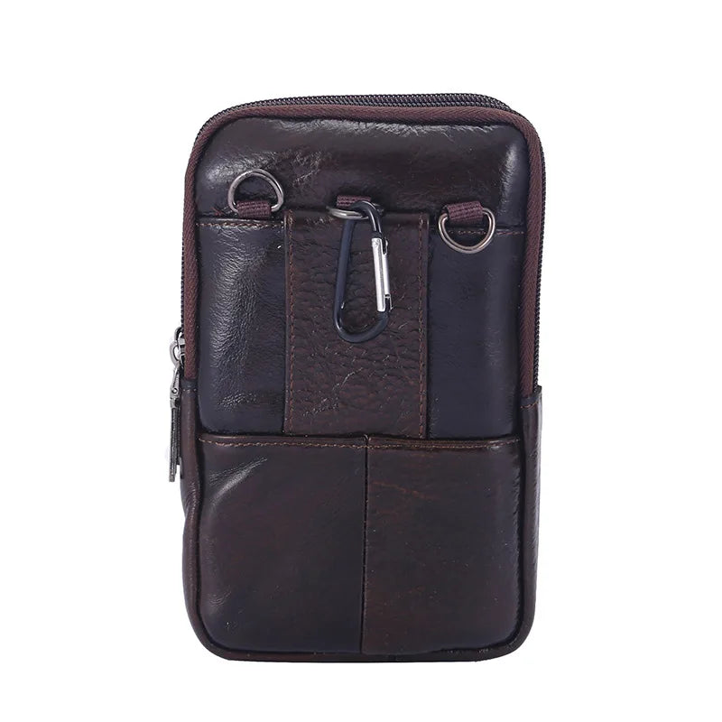 Men's Messenger Bag Cowhide Leather Bag Mobile Phone Pouch Pocket Wallet Male Small Travel Waist Bag Multi-Pockets Chest Bag