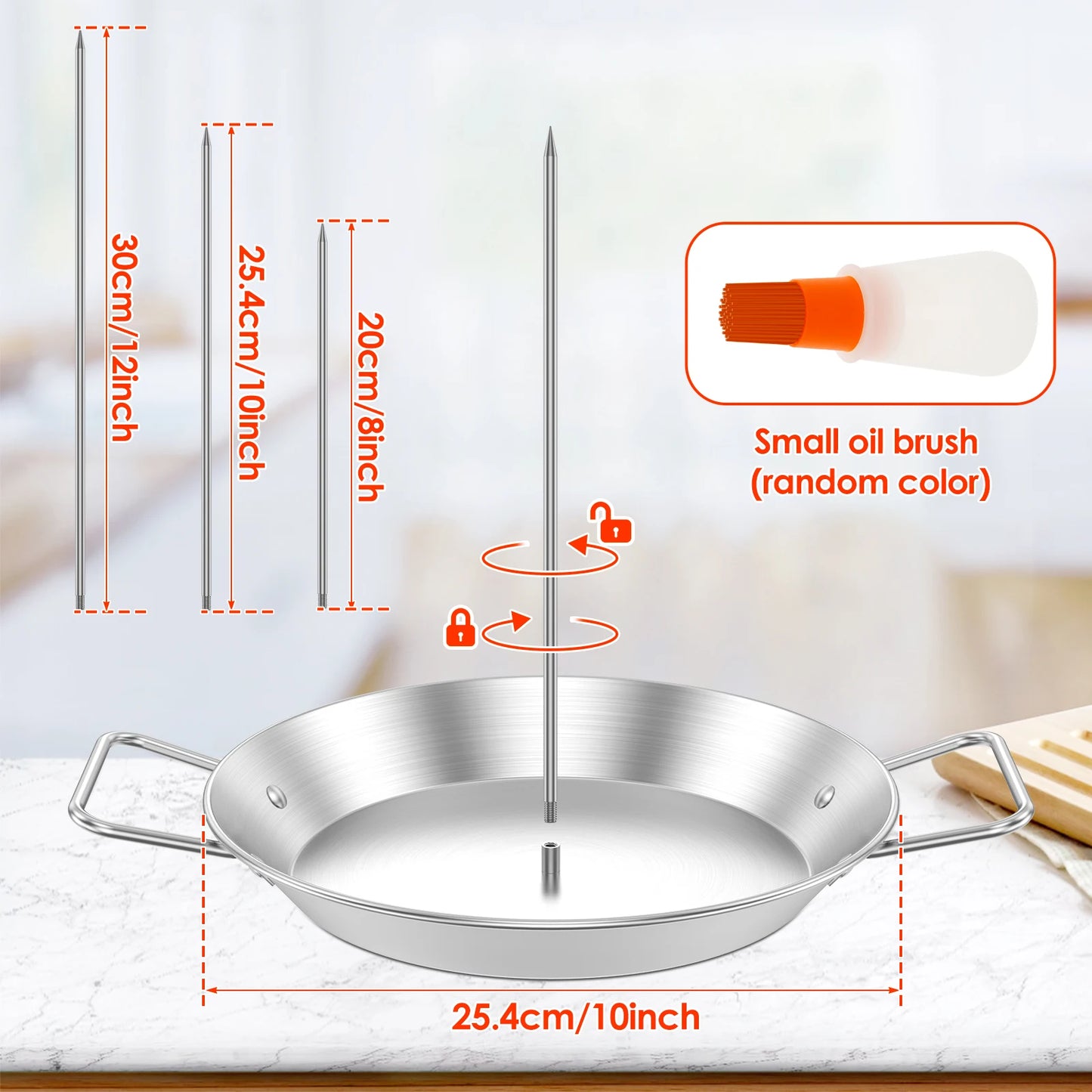 Vertical Skewer Stainless Steel Grill Shawarma Skewer Stand with Oil Bottle Brush for Kitchen Outdoor Picnic BBQ Roast Meat Tool