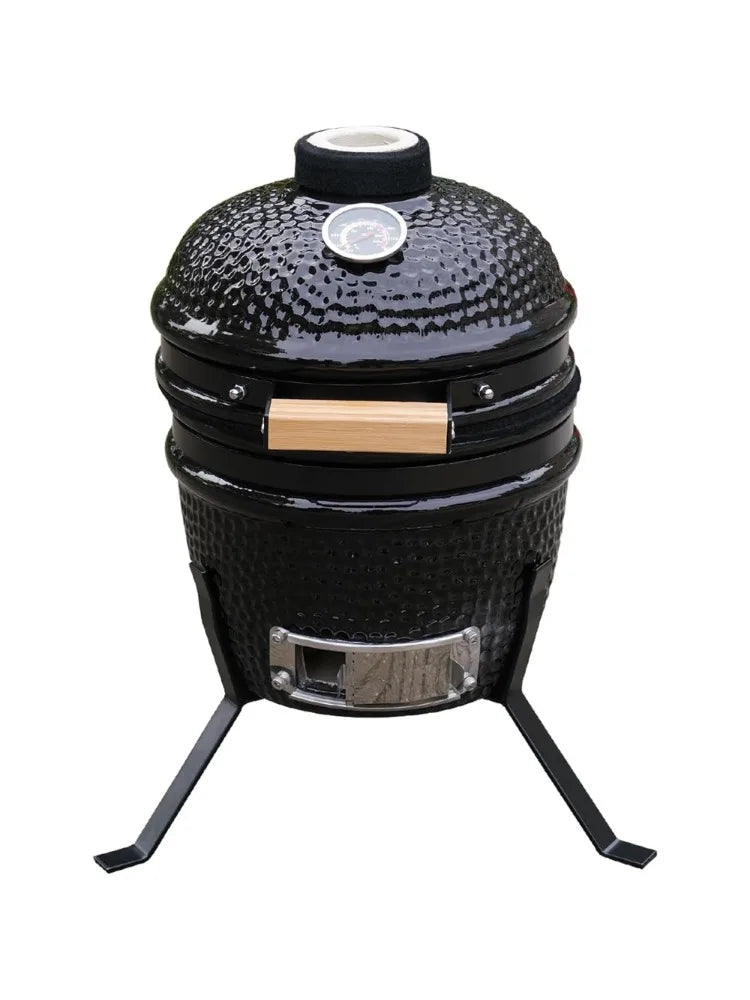 3" Ceramic Mini BBQ Grill Smoker Egg Charcoal Cooking Oven, Portable Oven and Smoker with Stand (Black)