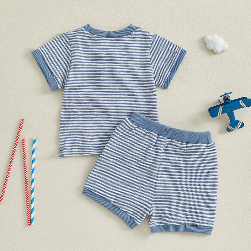Toddler Boys 2-Piece Outfit Short Sleeve Graphic Tee with Denim Shorts Set for Summer Beach Days and Playdates