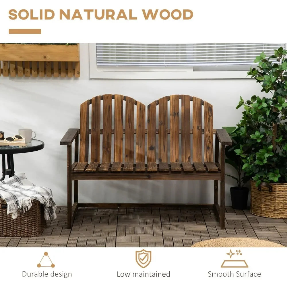 Outdoor Wooden Garden Bench, Patio Loveseat Chair with Slatted Backrest and Smooth Armrests for Two People, for Yard, Lawn