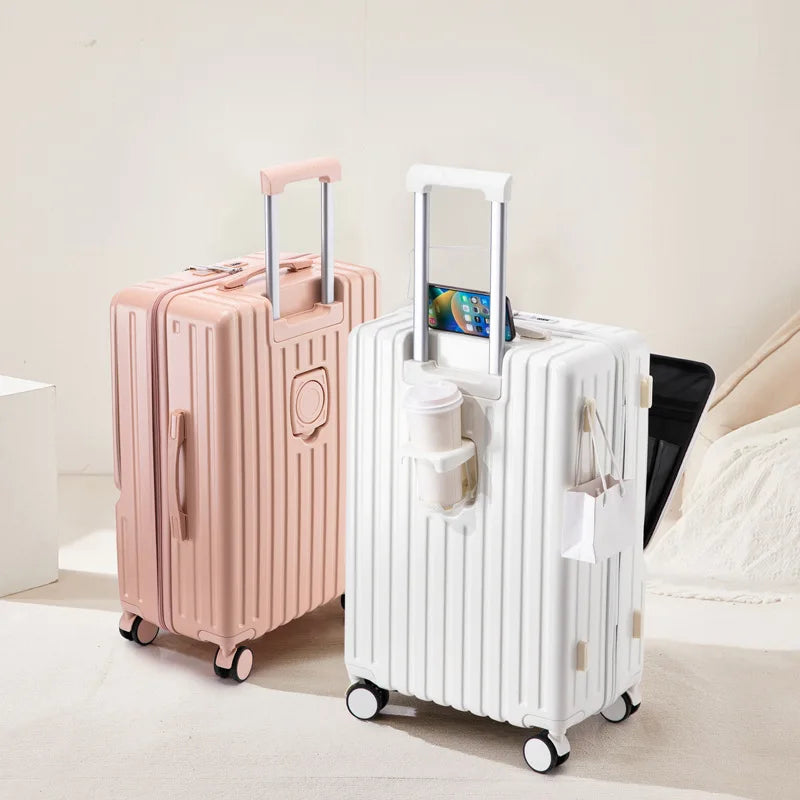 Luggage new large-capacity trolley case durable universal wheel Suitcase Portable Travel Case With Cup Holder USB Charging Port