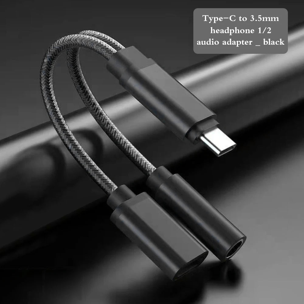 Nylon 2 In 1 Type-C To 3.5 mm Charger Headphone Audio Jack USB C Cable Type-C To 3.5mm Connector Adapter For Mobile Phone