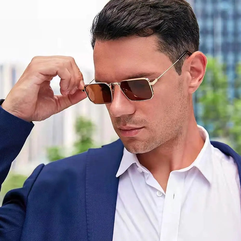 Fashion Small Rectangle Sunglasses Men Women Vintage Punk Square Driving Sun Glasses Luxury Brand Metal Frame Black Eyewear