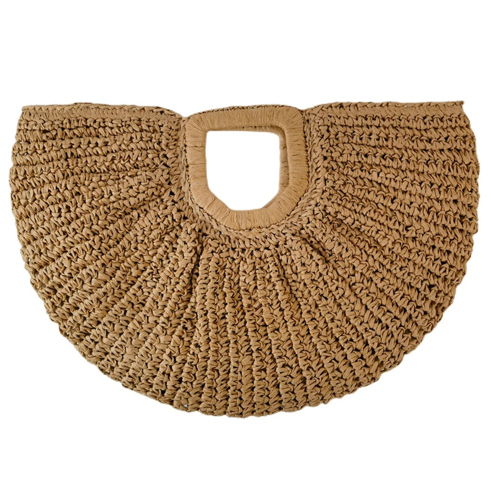 Straw Beach Women Handbag Handmade Woven Boho Vintage Summer Shoulder Top-Handle Bag Large Capacity Lady Vacation Casual Tote