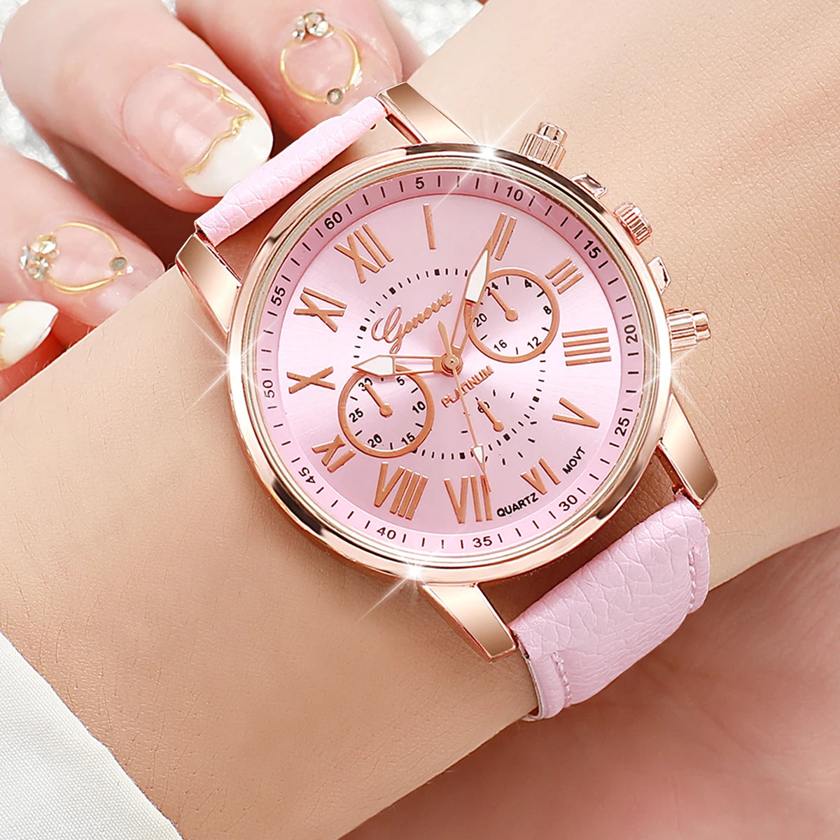 5PCS/Set Women's Multi Color Watch Fashionable and Exquisite Leather Watch with Multiple Options to Wear Every Day