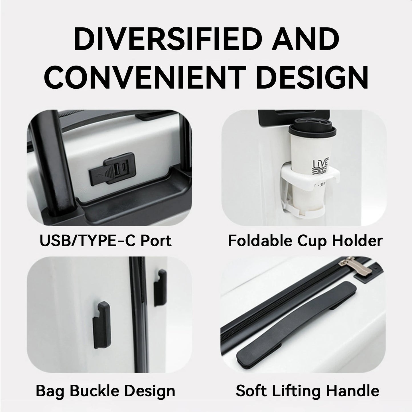 High-Capacity Front Opening Zipper Luggage 20" High-Looking Strong Durable Password Trolley Case Unisex Travel Luggage With USB