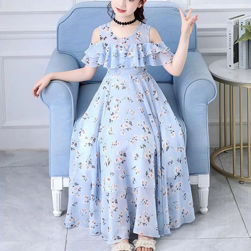Girls Sweet Flower Princess Dress Summer Puff Sleeve Floral Girl Casual Dresses New Korean Fashion Children's Clothing Vestidos