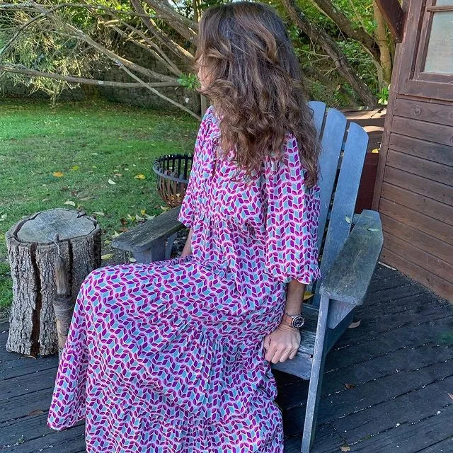 Women Dress Summer Puff SleeveBoho V Neck Printing Long Dress LooseHoliday Beach Female Casual FloralDresses Party Vestidos