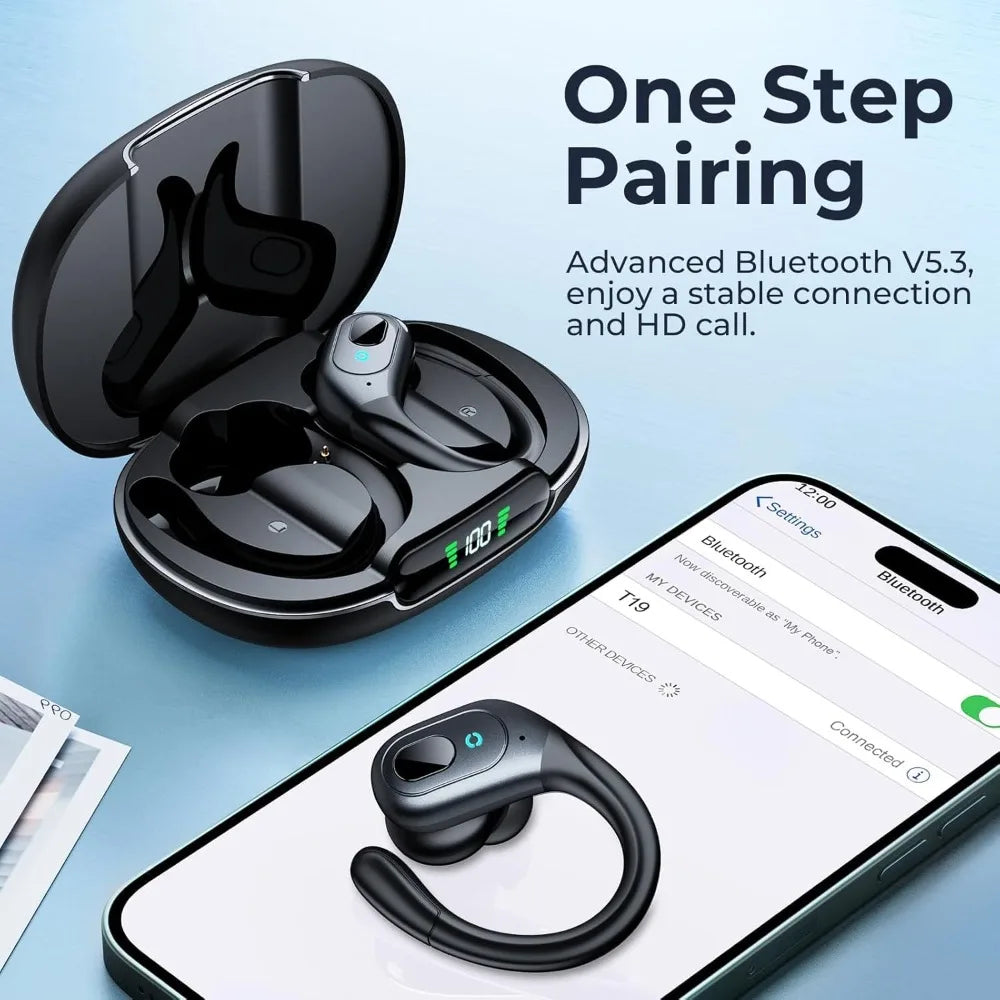 Active Noise Cancelling Wireless Earbuds with 90Hrs Playback, Stereo Bass, IPX7 Waterproof for Sports Running Gym Black