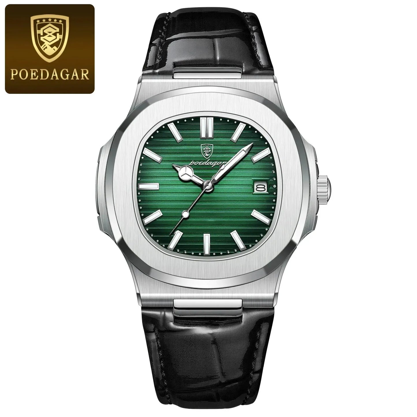 POEDAGAR Casual Square Men's Watch Waterproof Date Luminous Leather Man Quartz Watch High Quality Luxury Fashion Watches For Men