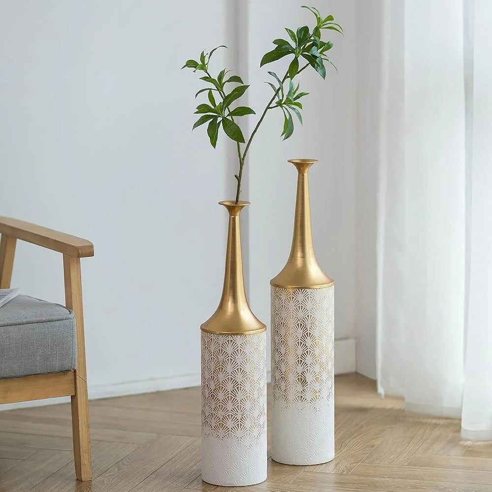 Contemporary Handmade Floor Vases Set of 2 Durable Metallic Vases Pampas Grass Rustic Home Decoration Living Room