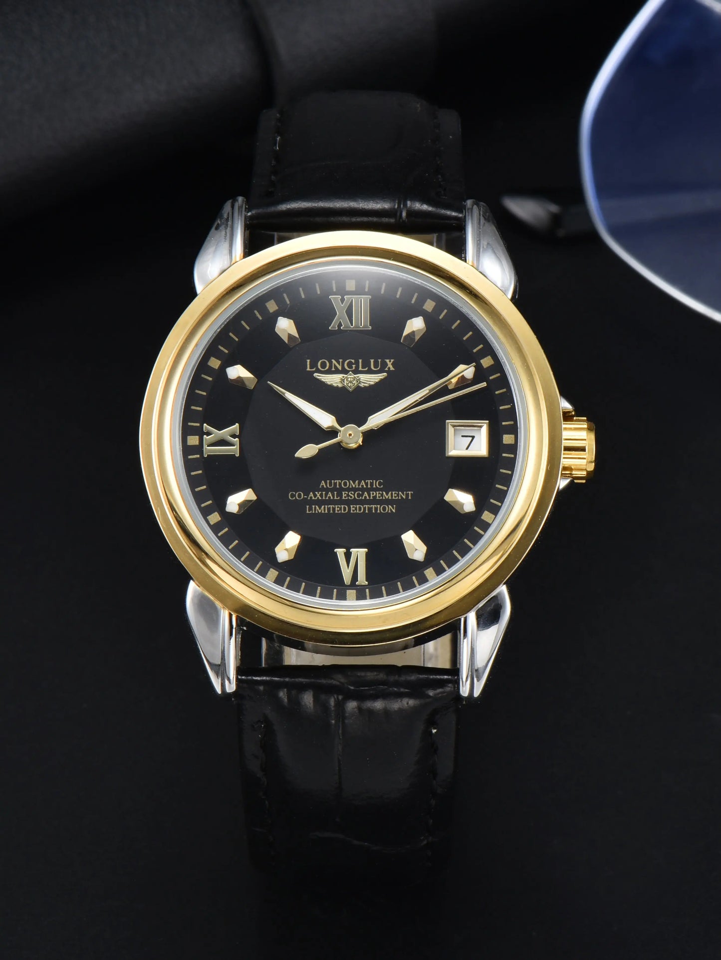 LONGLUX automatic man watch business leisure dating mechanical wristwatches day date waterproof leather mens watch men gift