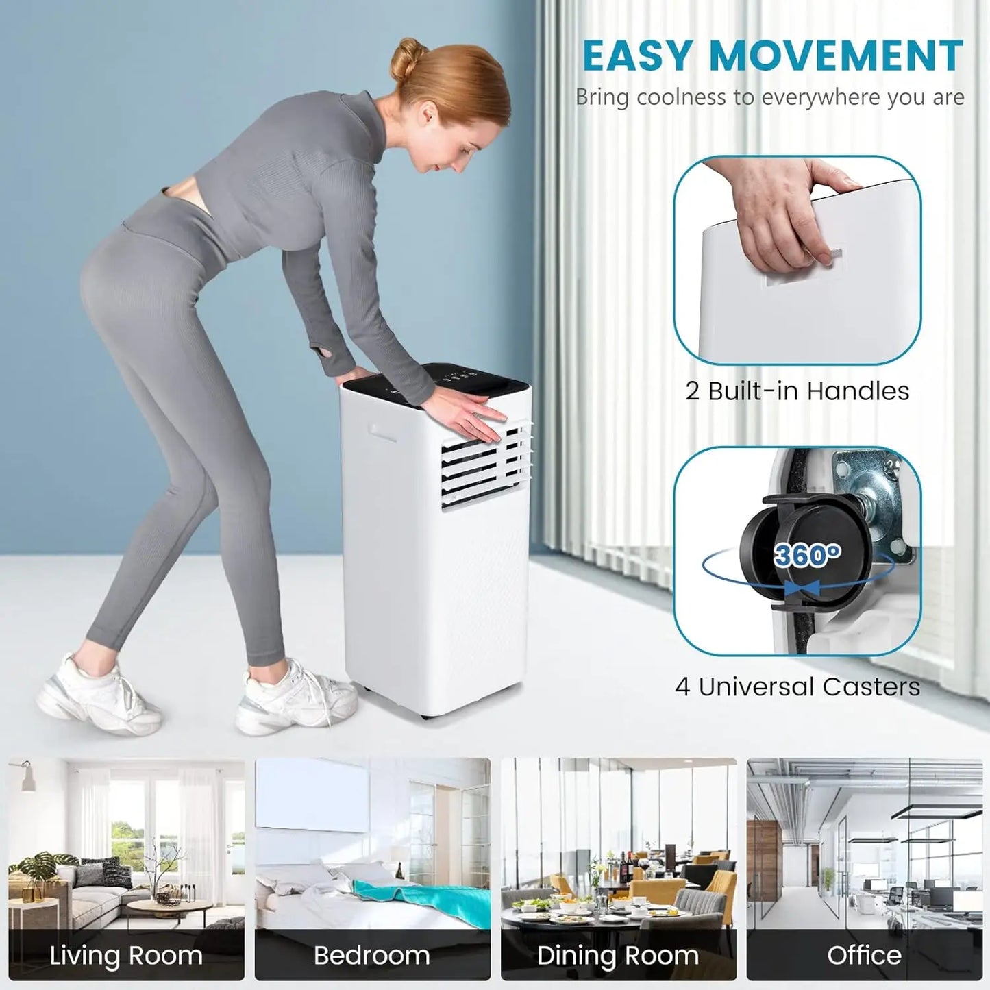 Portable Air Conditioner, 10000 BTU Powerful AC Unit with Remote Control and 4 Casters, 3-in-1 Air Cooler