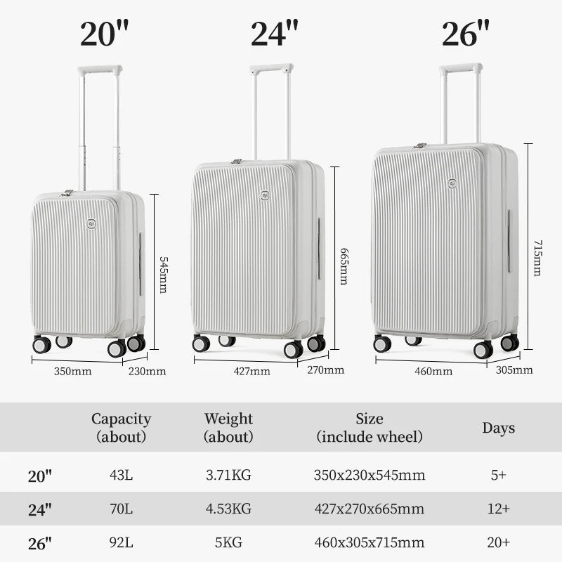Aji Luggage Travel Suitcase New Design Side Opening Lid With 40MM Expanding Capacity Travel Suitcase 20 24 26 Inch Trolley Bag