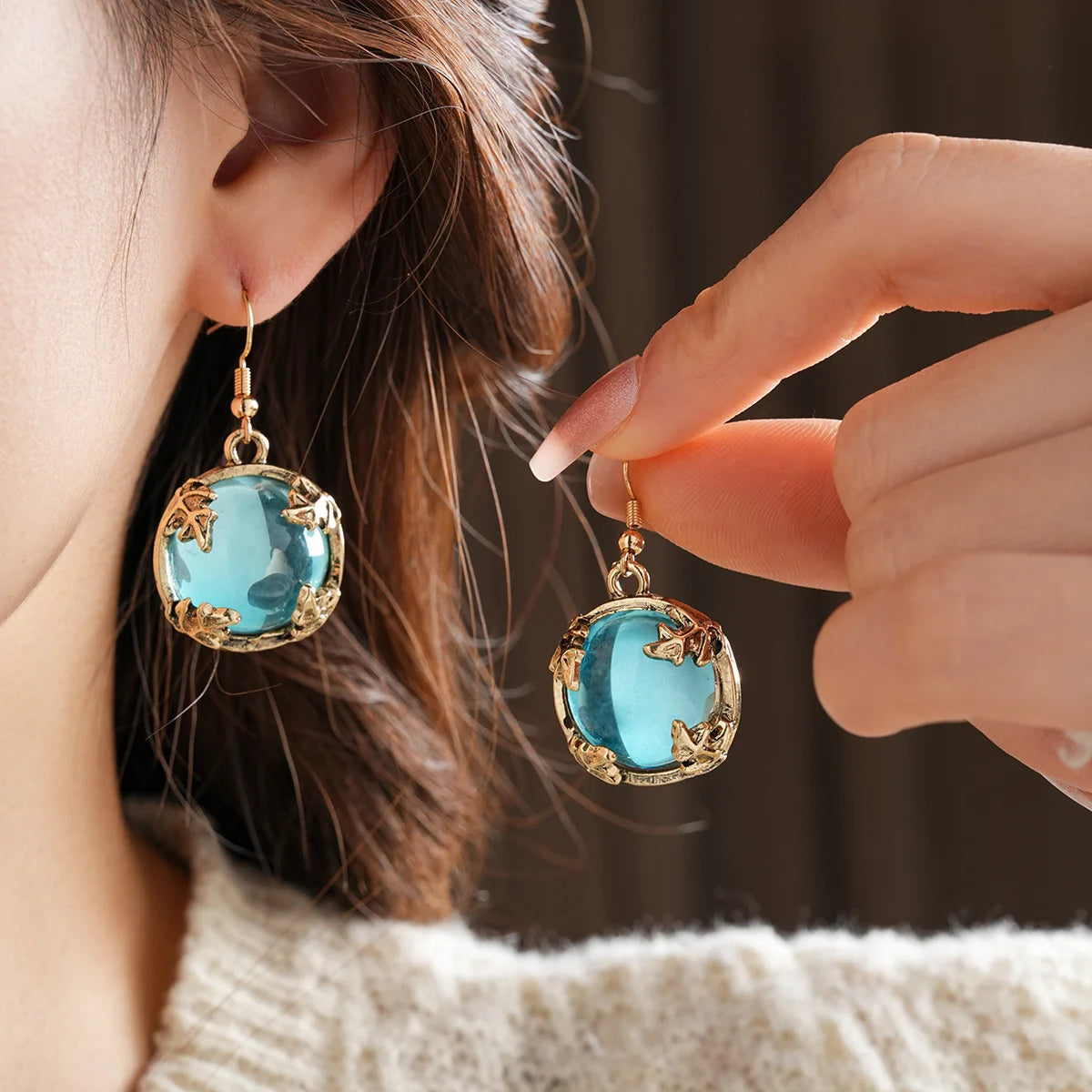 Vintage Fashion Wedding Jewelry Sets for Women Light Luxury Round Resin Necklace Versatile High-end Earring Bracelet