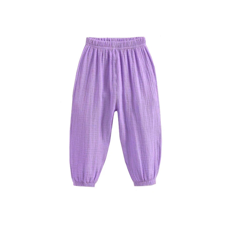 Summer Korea Children Pants Casual Girls Boys Cotton Linen Solid Color Loose Pleated Pant Trousers Girls Hight Waist Harem Pants