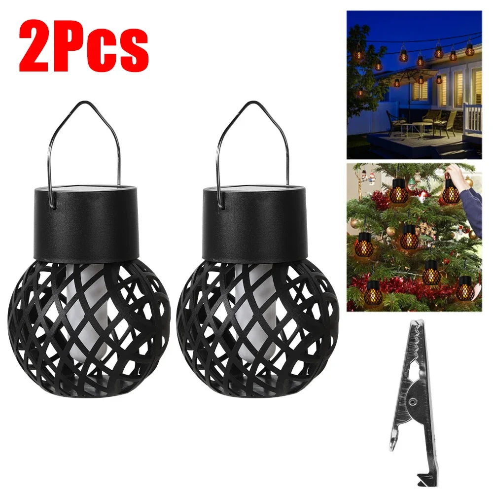 1-6Pcs LED Outdoor Flame Effect Hanging Lantern Out Waterproof Garden Decoration Lamp Solar Fairy Light For Patio Garden Yard