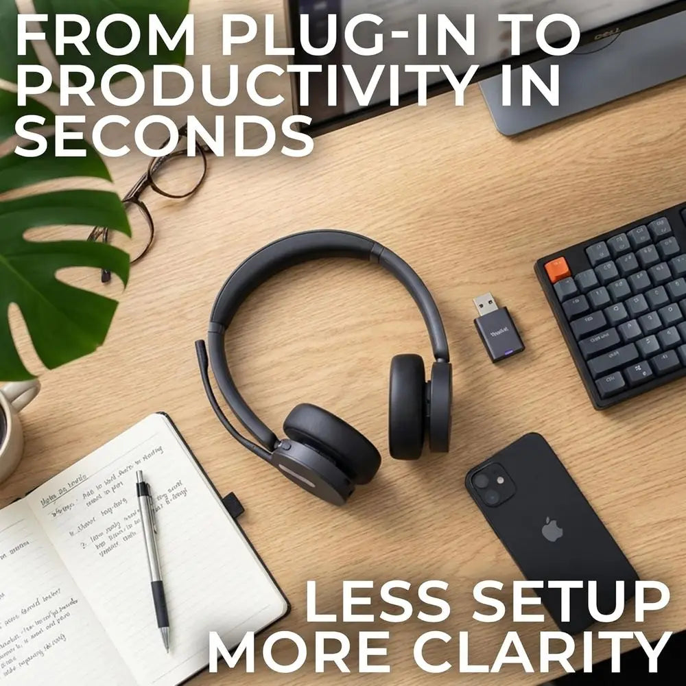 Yealink WH64 DECT & Bluetooth Wireless Headset with Charging Dock, Teams-Optimized, Compatible with PC, Laptop, Mobile, USB-C, 1