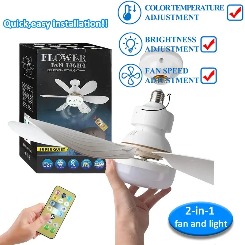 Ceiling Fan Light LED 30W 40W Simple Lights with E27 Remote Control for Home Living Room Study Household Decorative Fan Lighting