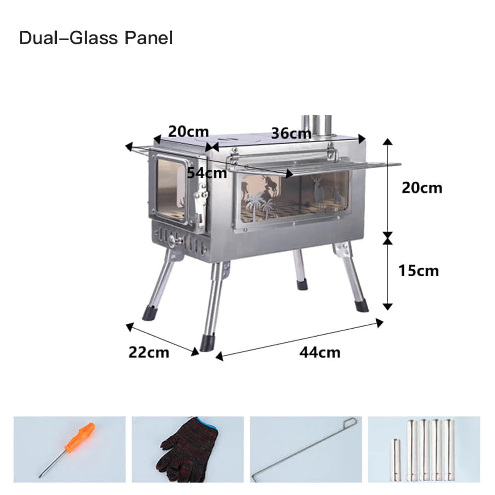 Portable Foldable Wood Stove Stainless Steel Heat-Resistant Tent Heater Light Outdoor Camping Cookstove