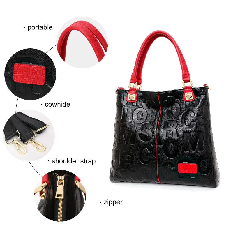 Aidrani  Fashionable women's handbag, made of high-quality cowhide, large capacity, printed with letter patterns