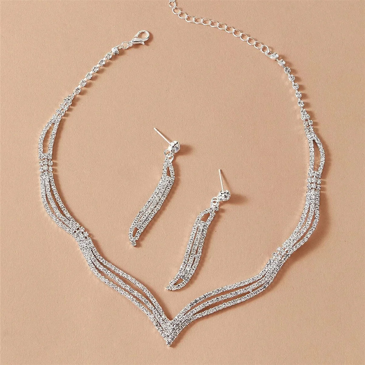 Bridal Jewelry Sets 1 set Imitation Diamond Alloy Rings 1 Bracelet Earrings Necklace Women's Fashion Jewelry Set For Wedding Spe