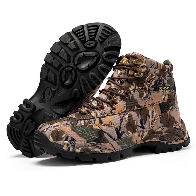 Men's High Top Camouflage Hunting Boots Breathable Tactical Shoes Outdoor Hiking Wear-Resistant Waterproof Mountaineering Boots