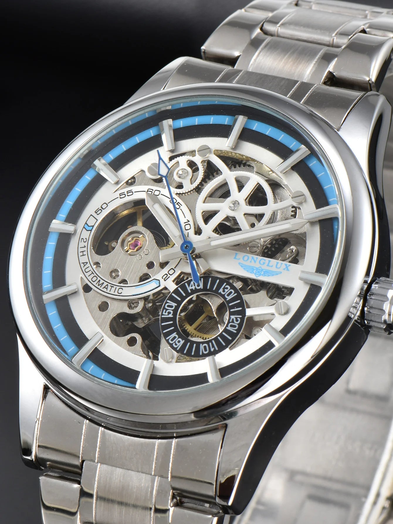 LONGLUX automatic man watch luxury wholesale mechanical wristwatches stainless steel skeleton waterproof mens watch men gift