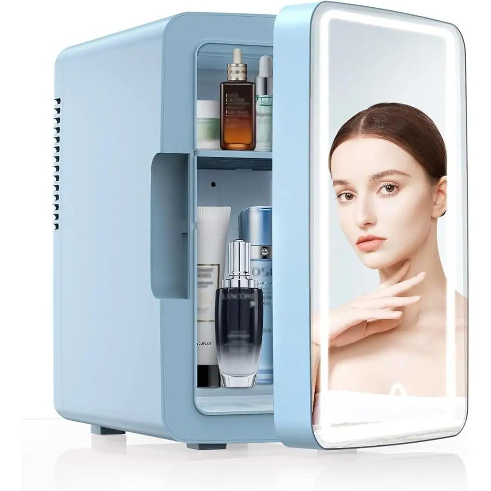 6L Mini Fridge with LED Mirror Cooler Warmer Ideal Skincare Makeup Snacks Bedroom Office Portable Chiller