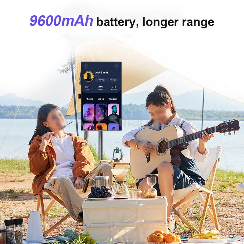 27 Inch Portable Smart TV Android 13 Inbuilt Camera 6+128G Rotatable Touch Screen 9600mAh Recharge Smart Display Gray Monitor