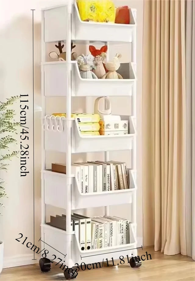 Storage Rack Large Capacity with Wheels Narrow Slit Bookshelf Storages Cart Multi Layer Plastic Living Room Home Organizers