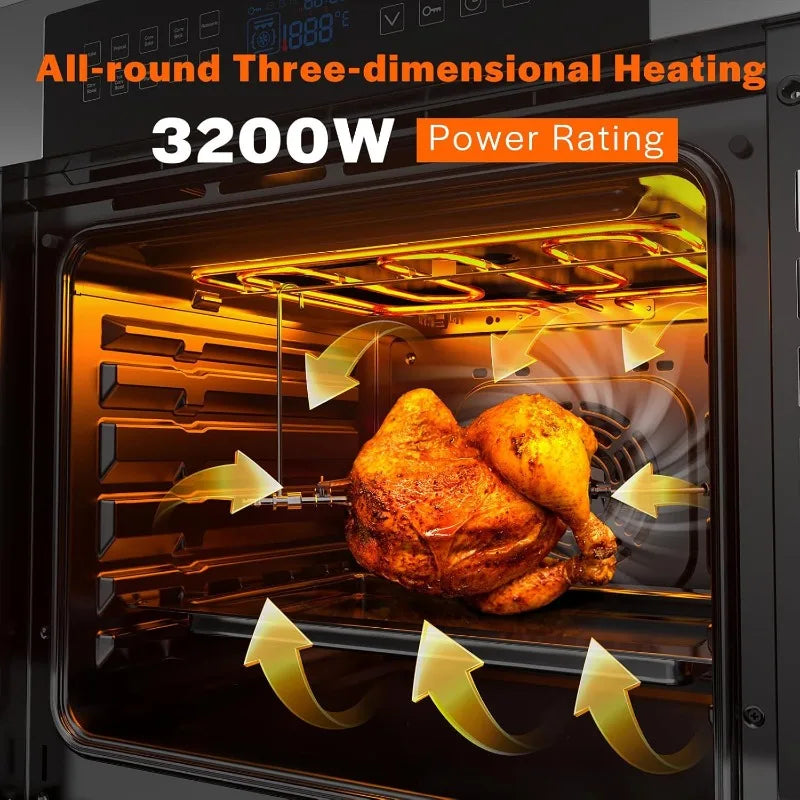 Empava 24" 10 Cooking Functions W/ Rotisserie Electric LED Digital Display Touch Control Built-in Convection Single Wall Oven