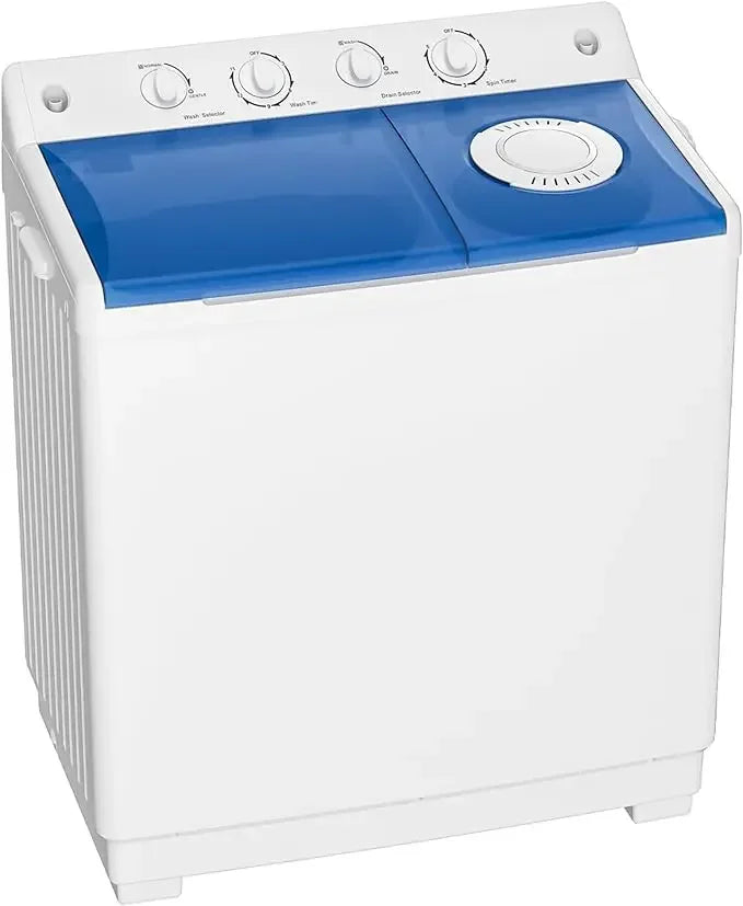 Portable Washing Machine, 28lbs Twin Tub Washer Mini Compact Laundry Machine with Drain Pump, Semi-automatic 18lbs