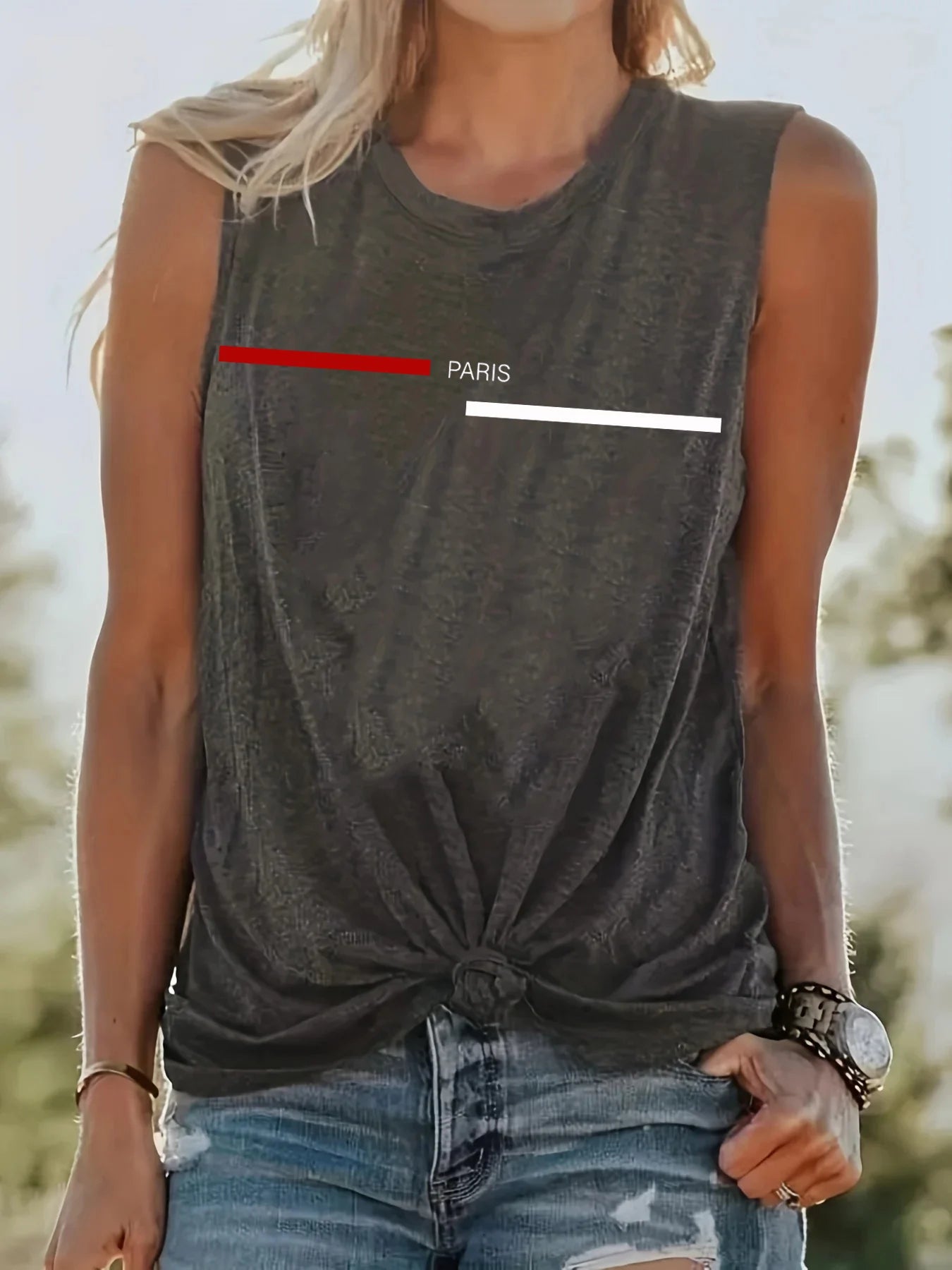Women's Summer PARIS Print Loose Women Tee-shirt High Quality RapperLarge Breathable and Comfortable Sleeveless Tank Top T-shirt