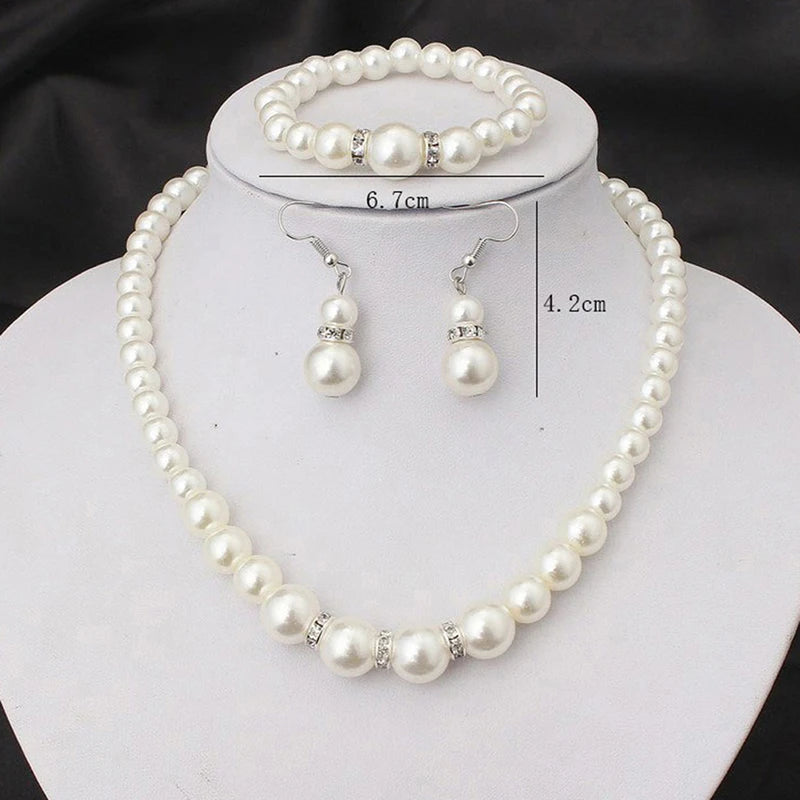 Fashion Jewellery Diamonds Rhinestones Pearls Necklace Bracelet Earrings Set Ladies Party Wedding Jewellery