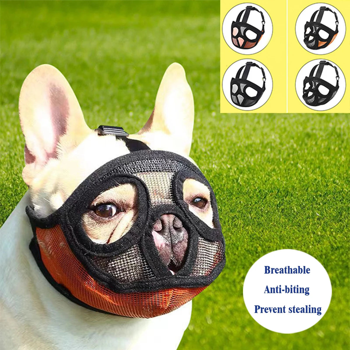 Pet dog mask, bulldog mask, short mouth dog anti-biting, anti-eating,anti-barking,adjustable,breathable,universal pet supplies