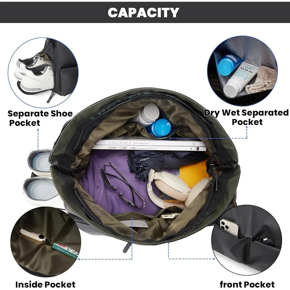 Durable Sports Gym Bag with Wet Pocket Shoe Compartment Travel Yoga Swimming Fitness Duffle Men Women