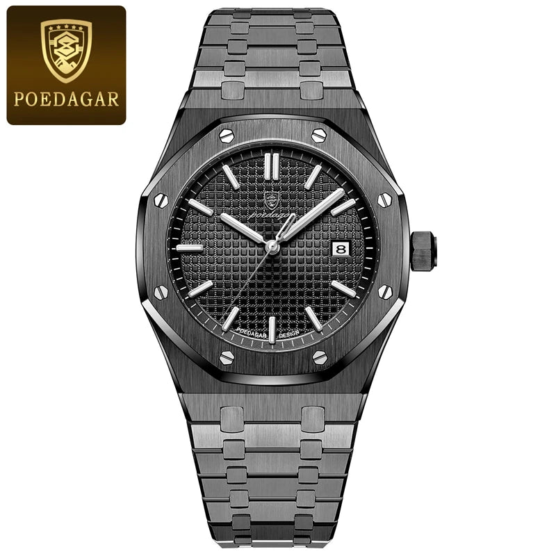 POEDAGAR Luxury Square Man Quartz Watch Waterproof Luminous Date Men's Watch High Quality Stainless Steel Business Men Watches