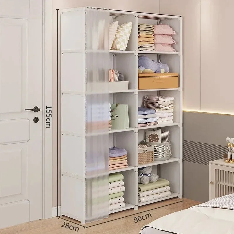 Multi-Layer Foldable Wardrobe Dustproof Storage Rack Simple DIY Assembly Large Capacity Cabinet for Home Organization and Use