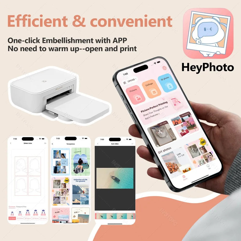 300DPI Color Photo Printer HPRT CP4100 Desktop Household Thermal Sublimation Wireless Printing or 4X6 inch Photo Paper Ribbon