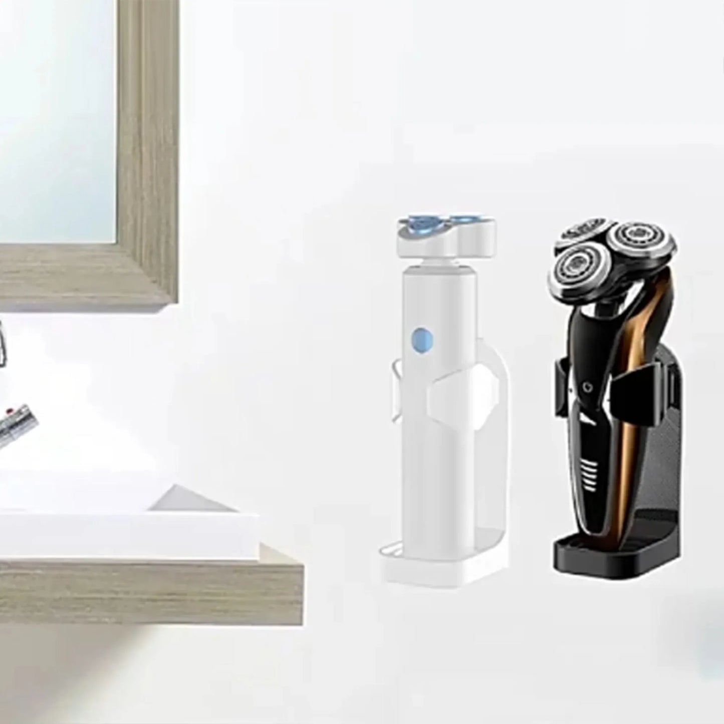 Bathroom Shaver Rack Wall Mounted Shaving Razor Holder Electric Toothbrush Holder Space Saving Traceless Toothbrush Organizer